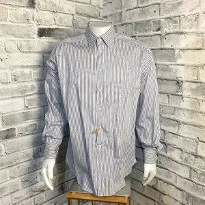 Armani Collezioni Blue White Striped Designer Dress Shirt